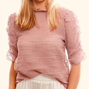WAVERLY GREY Liberant Blush Pink Ruffle Sheer Top